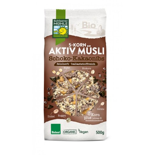 5 Korn Aktiv Müsli Schoko-Kakaonibs BIOLAND